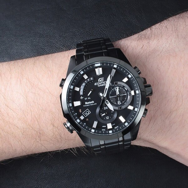 QUARTZ WATERPROOF SPORTS EDIFICE SOLAR POWERED STAINLESS STEEL STRAP MENS BLACK ANALOG EQB-510DC-1A - Image 2