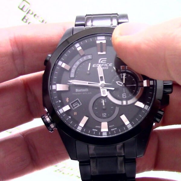 QUARTZ WATERPROOF SPORTS EDIFICE SOLAR POWERED STAINLESS STEEL STRAP MENS BLACK ANALOG EQB-510DC-1A - Image 3