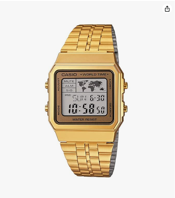 Vintage A500WGA-9DF Digital Multicolor Dial Unisex Watch Gold Metal Strap (D134) - Image 3