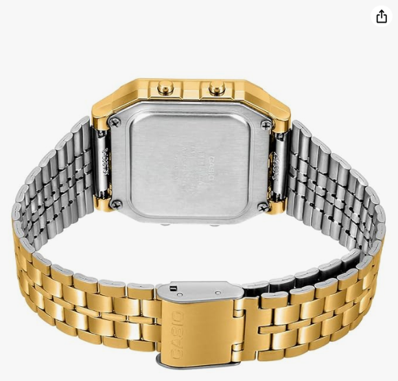 Vintage A500WGA-9DF Digital Multicolor Dial Unisex Watch Gold Metal Strap (D134) - Image 6